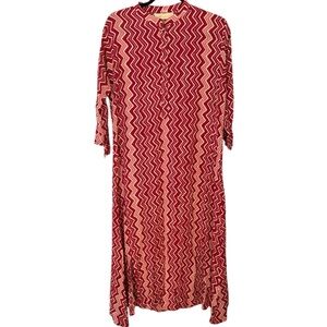 Natalie Martin Red and White Zigzag Long Sleeve Dress